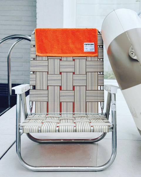 預購【LAWN CHAIR】TAN STRIPE WITH WHITE ARMS HIGH BACK BEACH CHAIR 高背低腳
