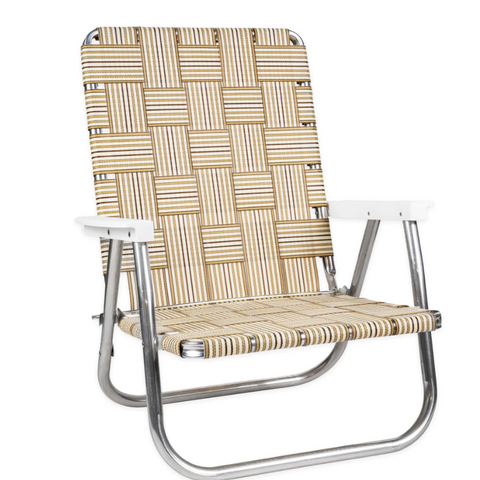 預購【LAWN CHAIR】TAN STRIPE WITH WHITE ARMS HIGH BACK BEACH CHAIR 高背低腳