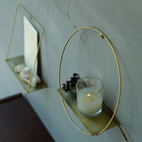 Brass wall-mounted display shelf [PIKE brass wall shelf]